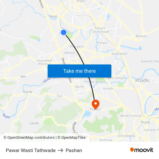 Pawar Wasti Tathwade to Pashan map