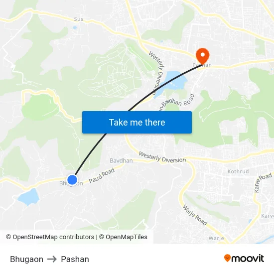 Bhugaon to Pashan map