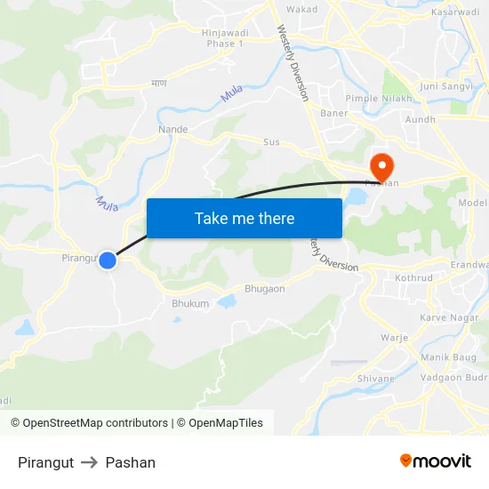 Pirangut to Pashan map