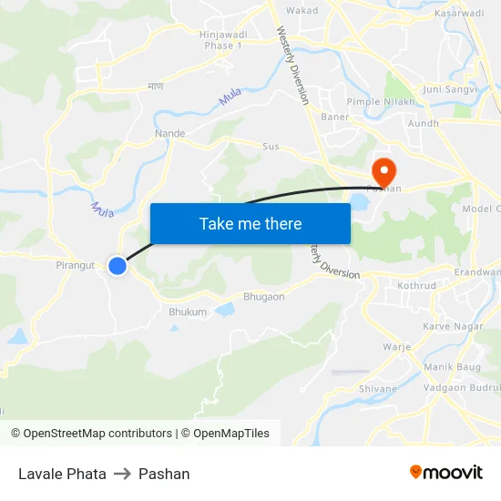 Lavale Phata to Pashan map