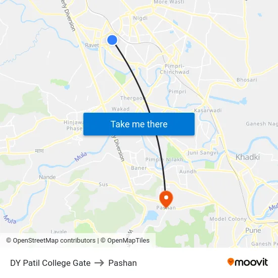 DY Patil College Gate to Pashan map