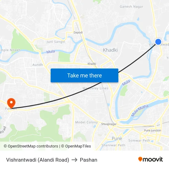 Vishrantwadi (Alandi Road) to Pashan map