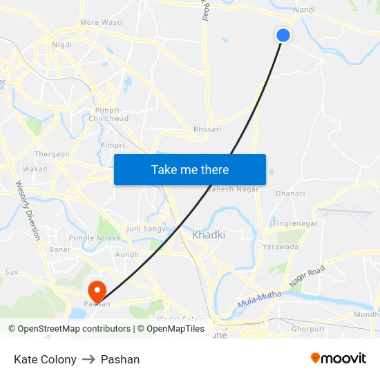 Kate Colony to Pashan map