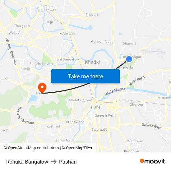 Renuka Bungalow to Pashan map