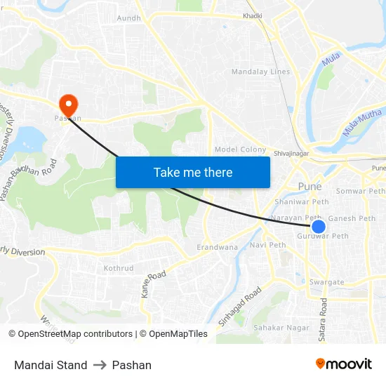Mandai Stand to Pashan map