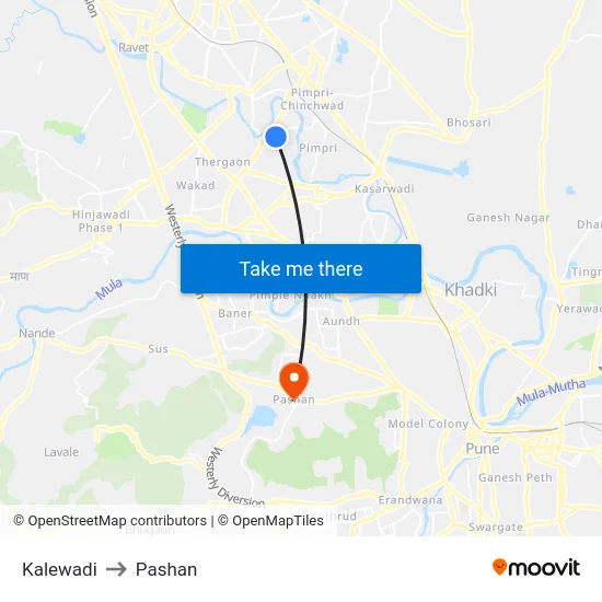 Kalewadi to Pashan map