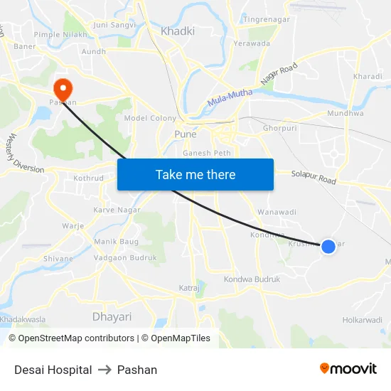 Desai Hospital to Pashan map