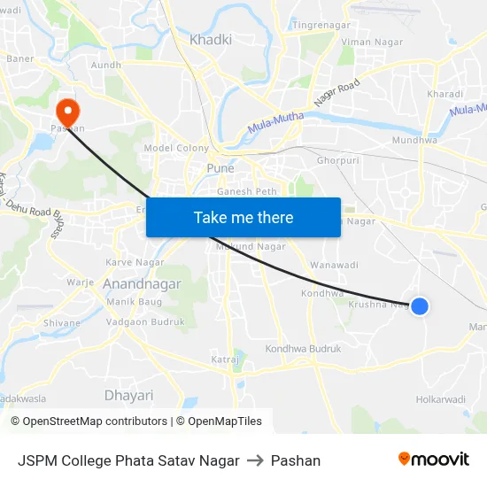 JSPM College Phata Satav Nagar to Pashan map