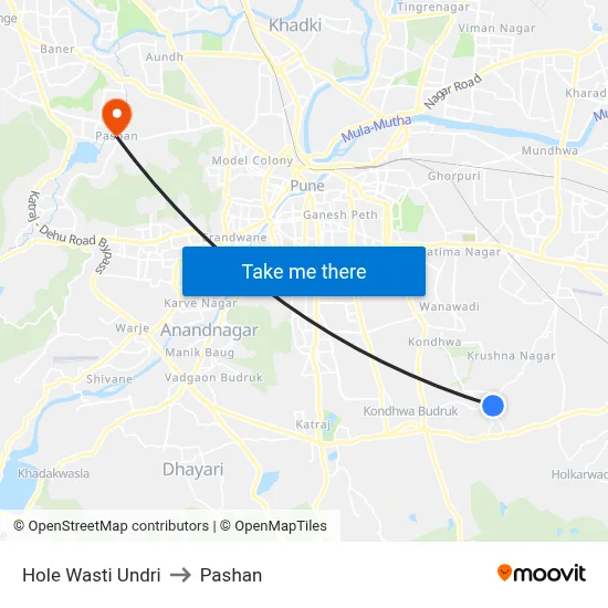 Hole Wasti Undri to Pashan map
