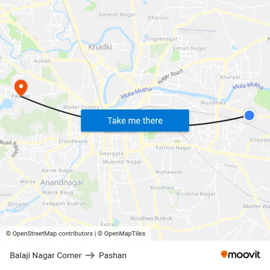 Balaji Nagar Corner to Pashan map