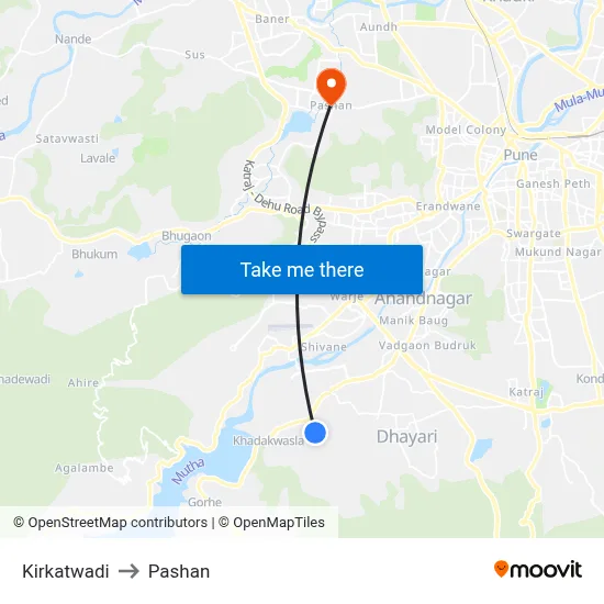 Kirkatwadi to Pashan map