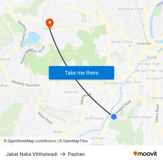 Jakat Naka Vitthalwadi to Pashan map