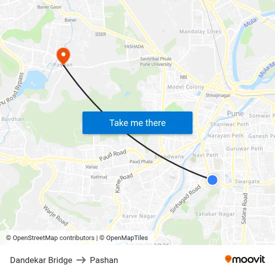 Dandekar Bridge to Pashan map