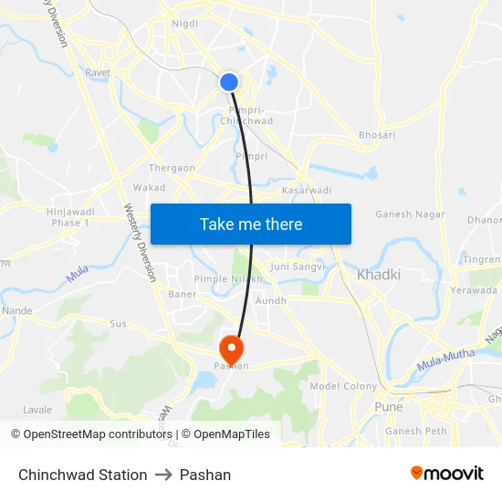 Chinchwad Station to Pashan map