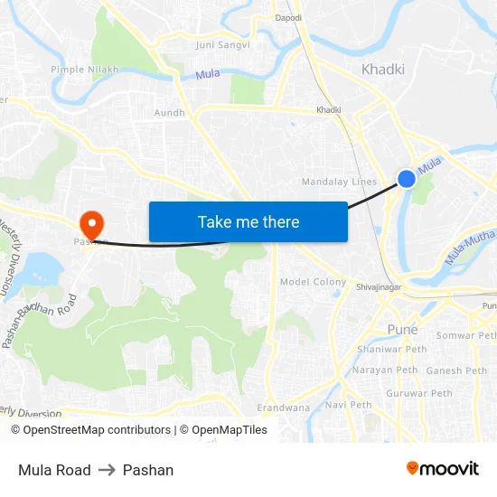 Mula Road to Pashan map