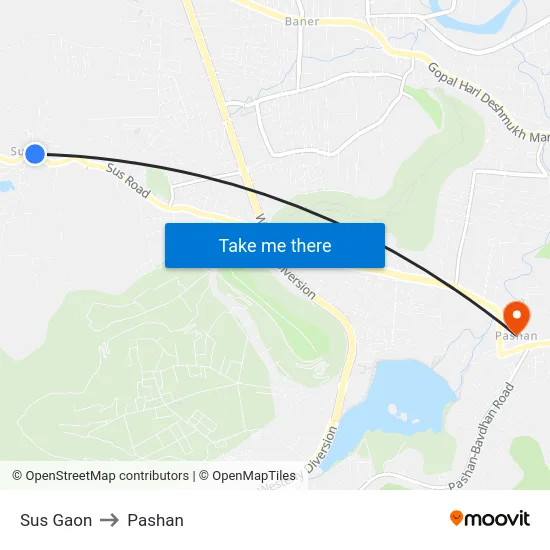 Sus Gaon to Pashan map