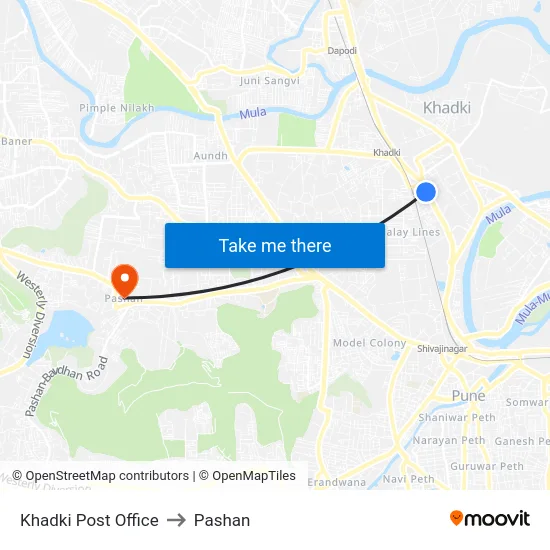 Khadki Post Office to Pashan map