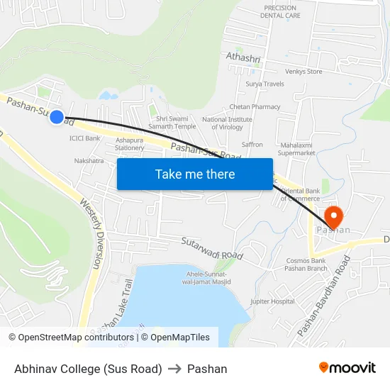 Abhinav College (Sus Road) to Pashan map