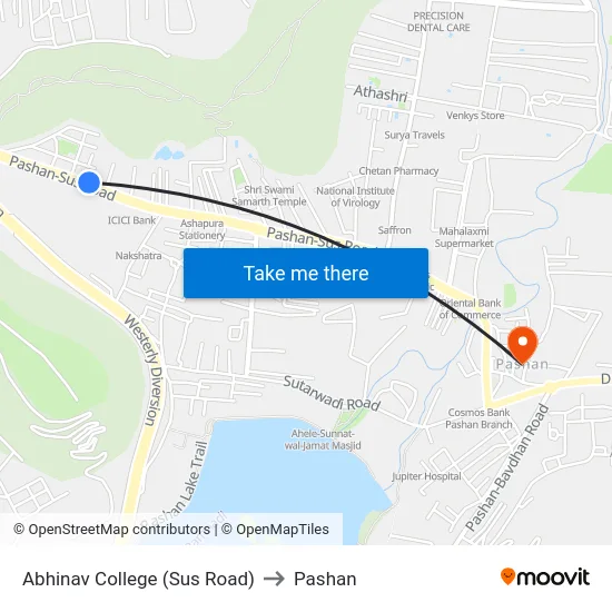 Abhinav College (Sus Road) to Pashan map