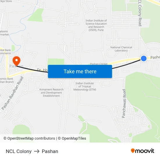 NCL Colony to Pashan map