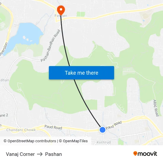 Vanaj Corner to Pashan map
