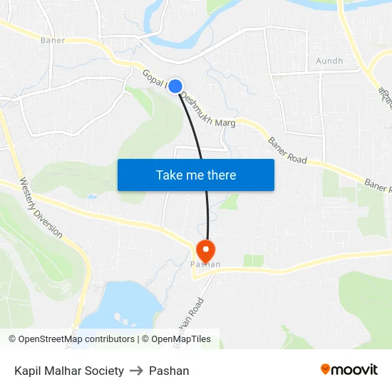 Kapil Malhar Society to Pashan map