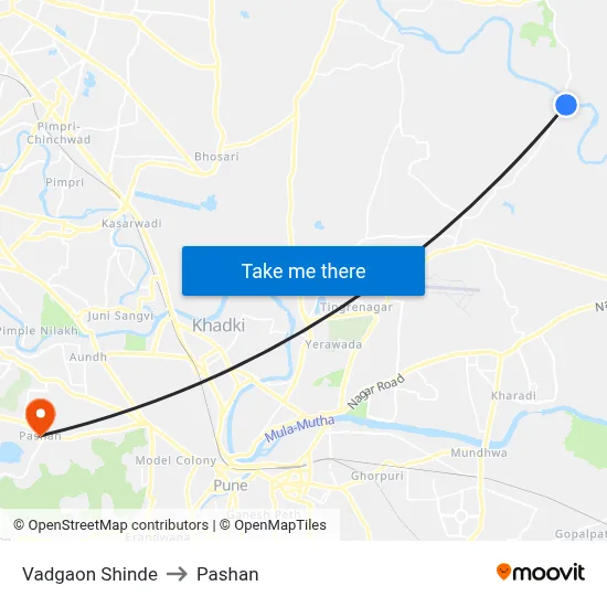 Vadgaon Shinde to Pashan map