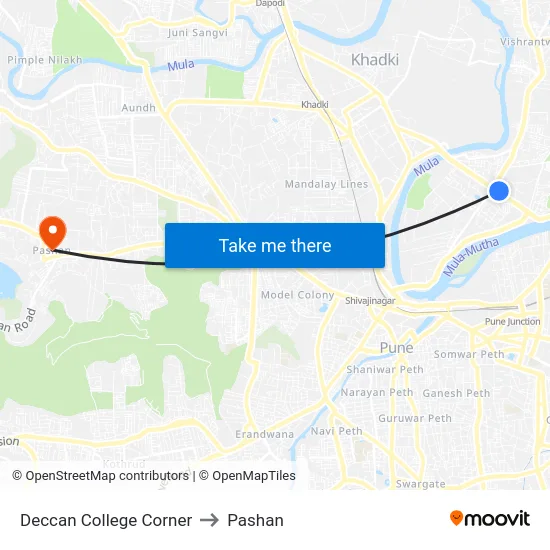 Deccan College Corner to Pashan map