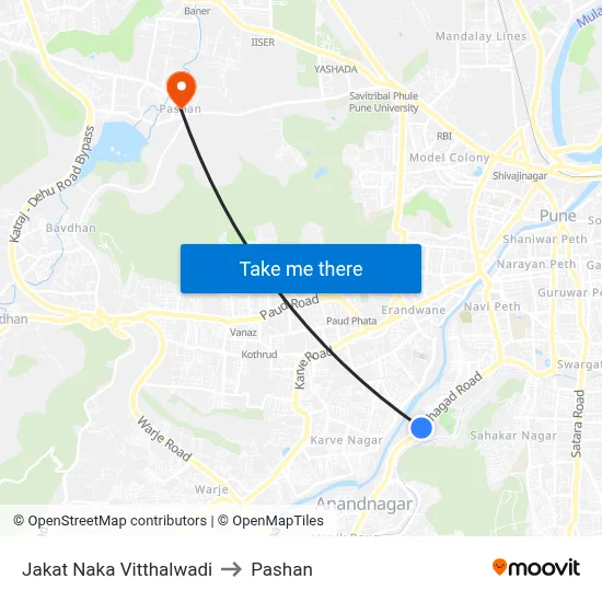 Jakat Naka Vitthalwadi to Pashan map