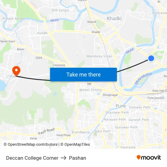 Deccan College Corner to Pashan map