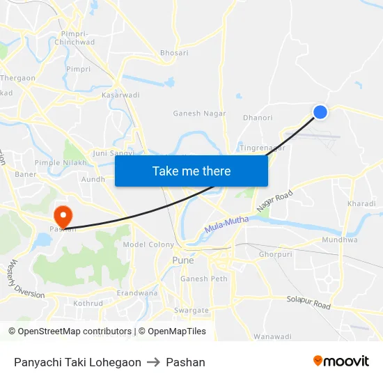 Panyachi Taki Lohegaon to Pashan map