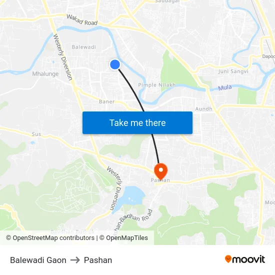 Balewadi Gaon to Pashan map