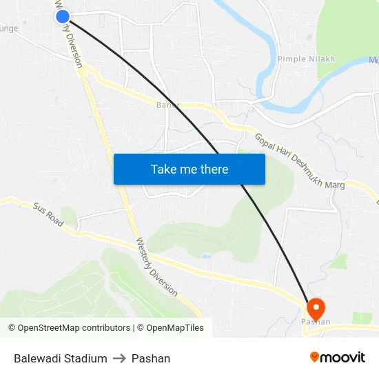 Balewadi Stadium to Pashan map
