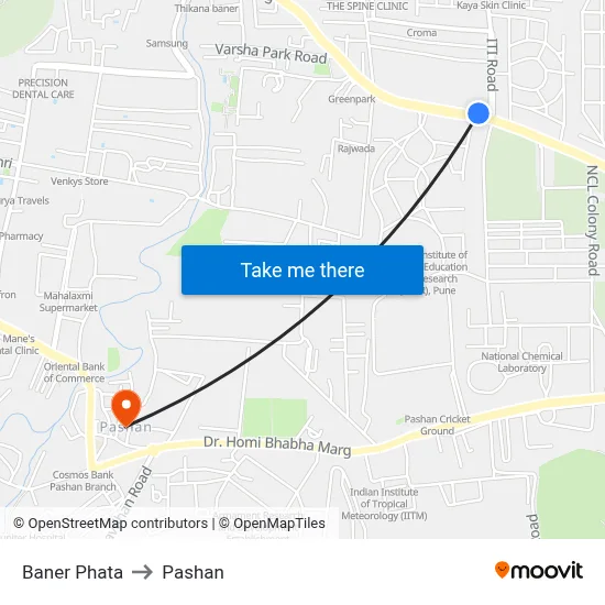 Baner Phata to Pashan map