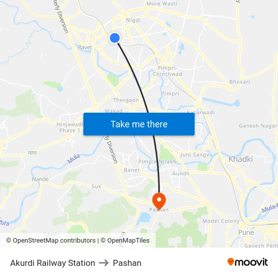 Akurdi Railway Station to Pashan map