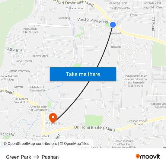Green Park to Pashan map