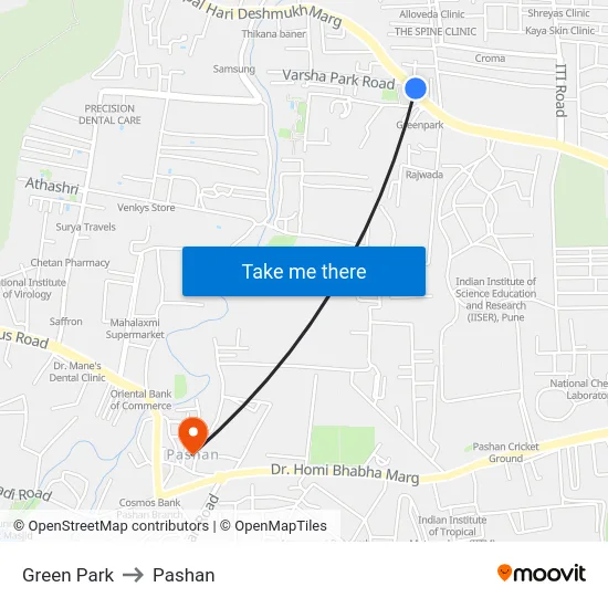 Green Park to Pashan map