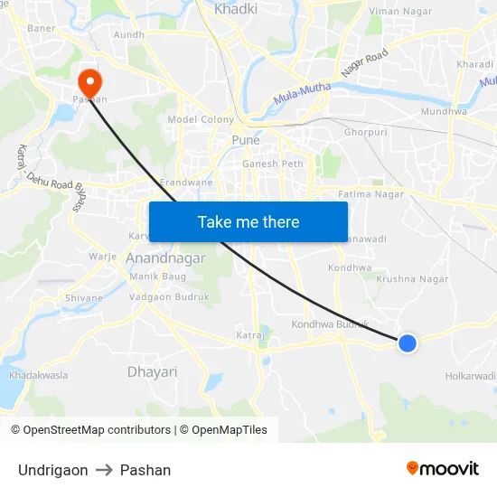 Undrigaon to Pashan map
