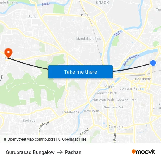 Guruprasad Bungalow to Pashan map