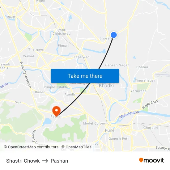 Shastri Chowk to Pashan map