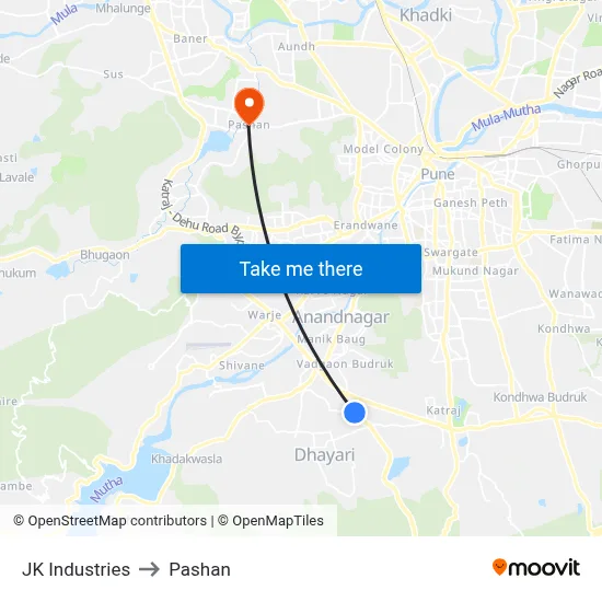 JK Industries to Pashan map