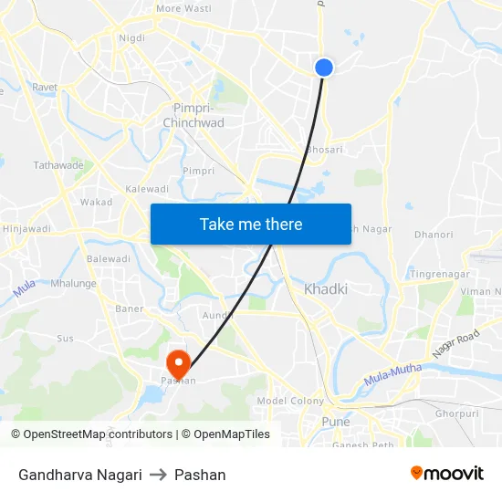 Gandharva Nagari to Pashan map