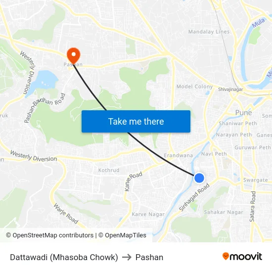 Dattawadi (Mhasoba Chowk) to Pashan map