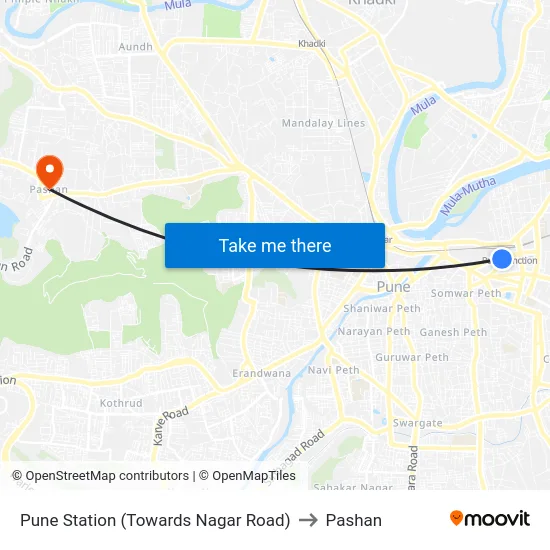 Pune Station (Towards Nagar Road) to Pashan map
