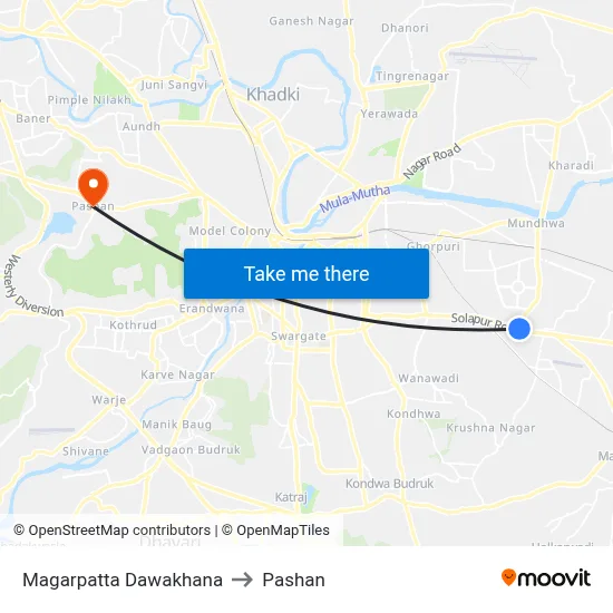 Magarpatta Dawakhana to Pashan map