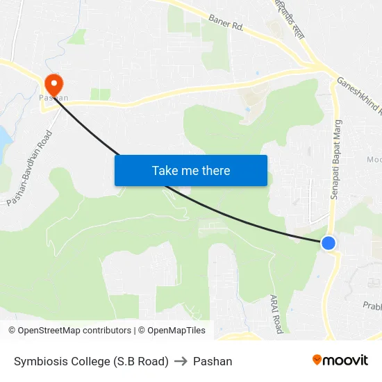 Symbiosis College (S.B Road) to Pashan map