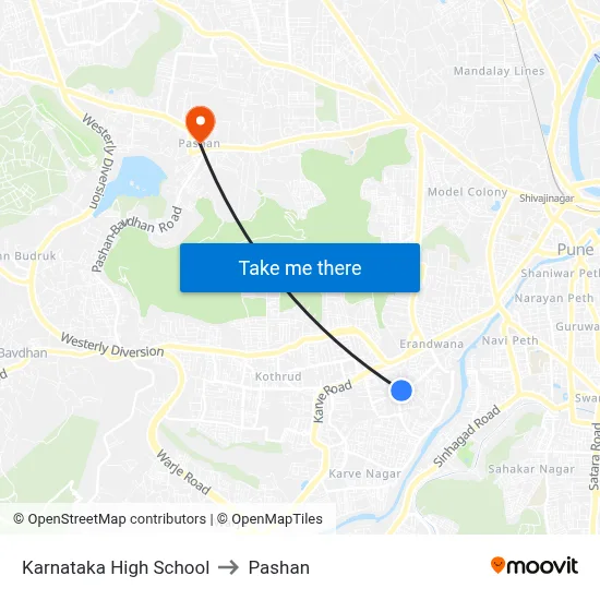 Karnataka High School to Pashan map