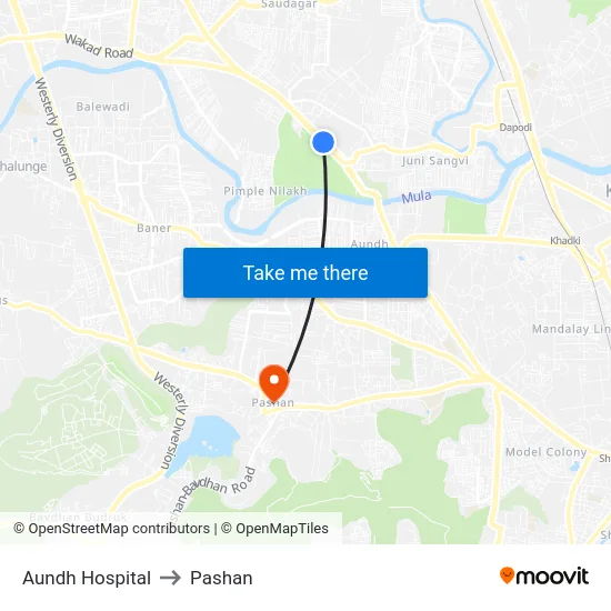 Aundh Hospital to Pashan map