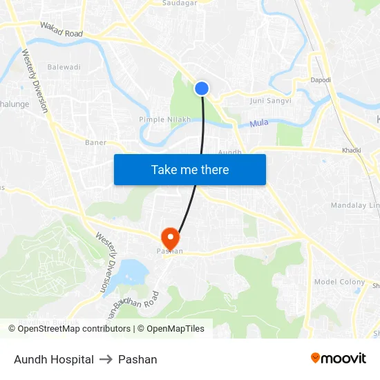 Aundh Hospital to Pashan map