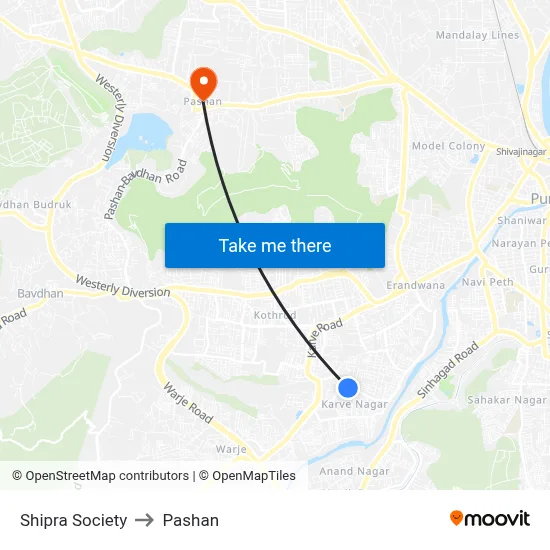 Shipra Society to Pashan map